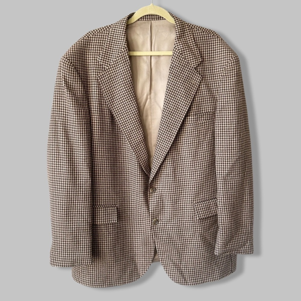 Vintage Evan Picone Pure  Wool Houndstooth Twill Blazer Union Made in USA